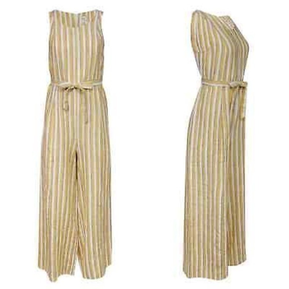 Rachel Zoe Yellow, White & Purple Striped sleeveless Linen Jumpsuit w/ belt sz 4